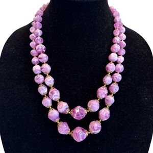Vintage Purple Lilac Acrylic Bead Necklace Graduate Layered Double Strand
